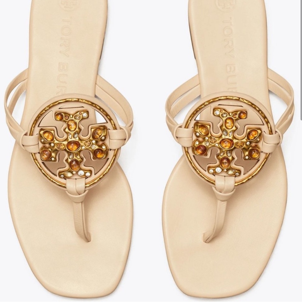 Tory Burch Beige Sandals with Gold Accents